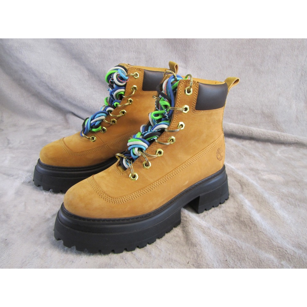 Timberland Sky 6 Inch Wheat Nubuck Platform Boots Multi Color‎ Laces Mens 7.5